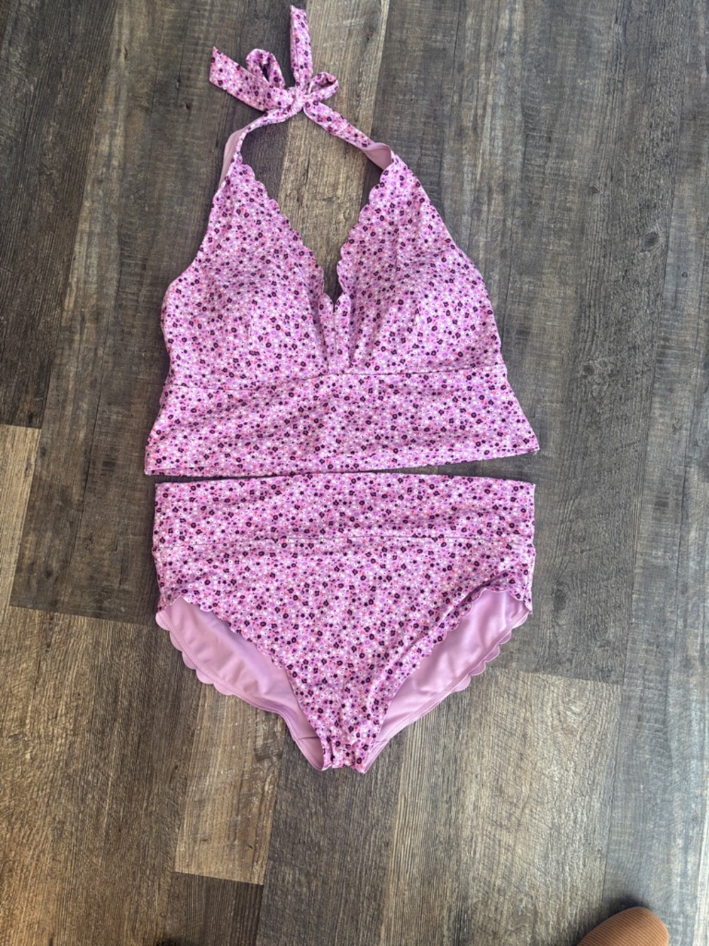 Lands' End Pink Floral Tankini with High Waist Bottoms